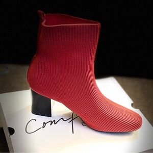 Red Sock Ankle Boots With Black Heel